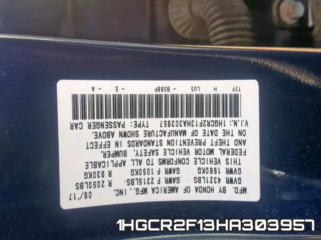 1HGCR2F13HA303957 фото 2