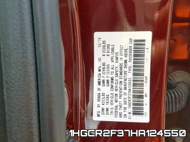 1HGCR2F37HA124550 фото 2