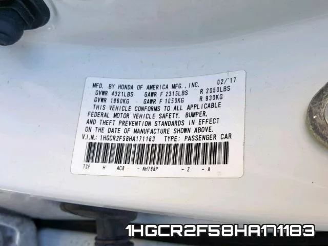 1HGCR2F58HA171183 фото 2