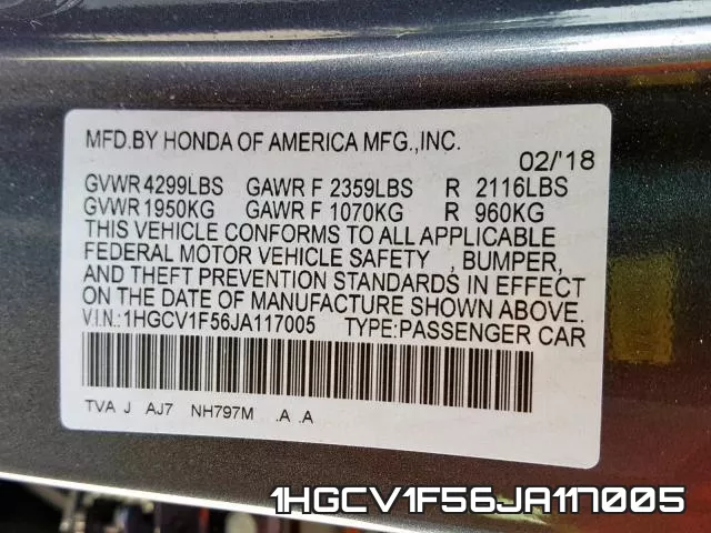 1HGCV1F56JA117005 фото 2