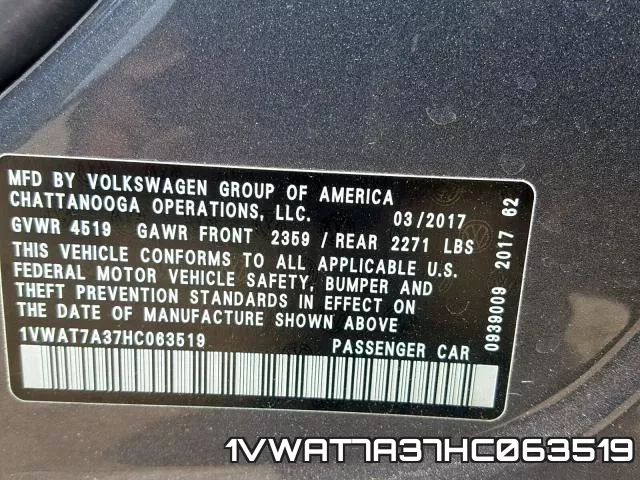 1VWAT7A37HC063519 фото 2