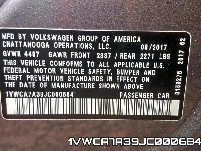 1VWCA7A39JC000684 фото 2