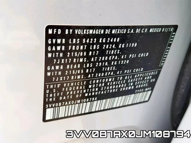 3VV0B7AX0JM108794 фото 2