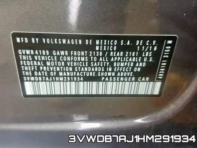 3VWDB7AJ1HM291934 фото 2