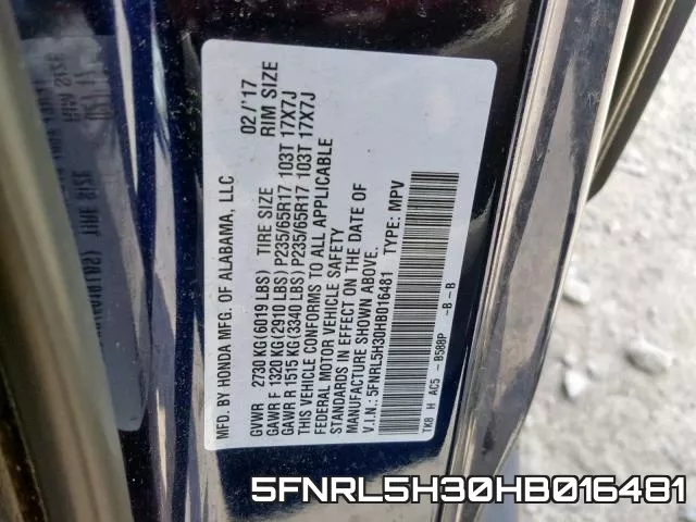 5FNRL5H30HB016481 фото 2