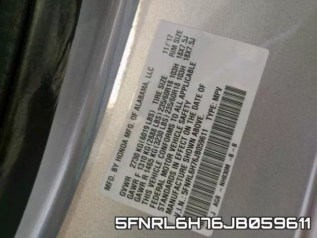 5FNRL6H76JB059611 фото 2