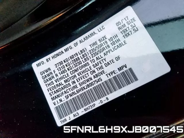 5FNRL6H9XJB007545 фото 2