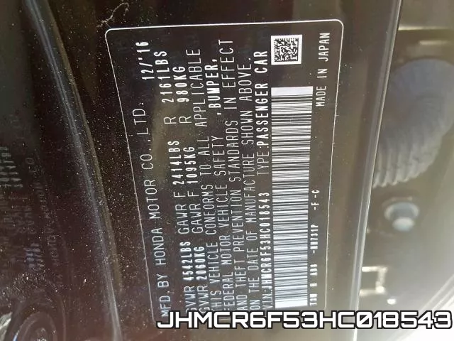 JHMCR6F53HC018543 фото 2