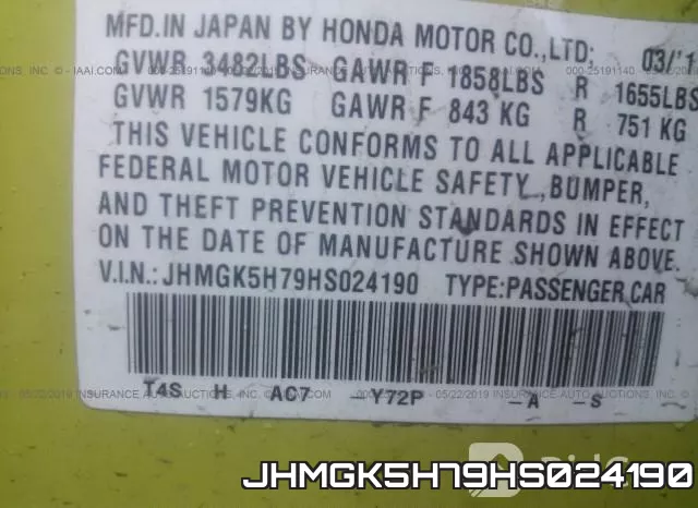 JHMGK5H79HS024190 фото 10