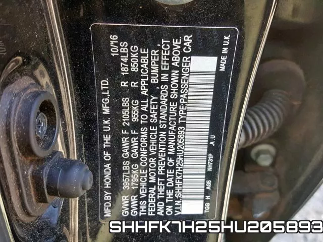 SHHFK7H25HU205893 фото 2