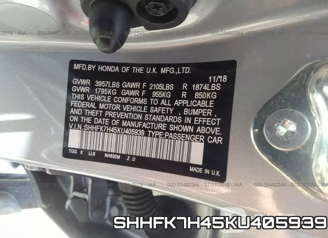 SHHFK7H45KU405939 фото 10