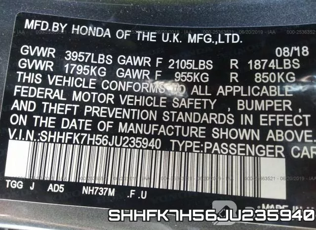 SHHFK7H56JU235940 фото 10