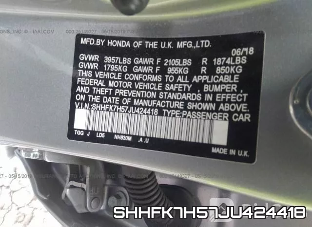 SHHFK7H57JU424418 фото 10