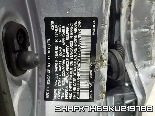 SHHFK7H69KU219788 фото 2