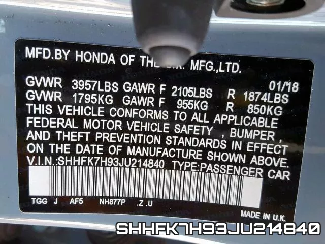 SHHFK7H93JU214840 фото 2