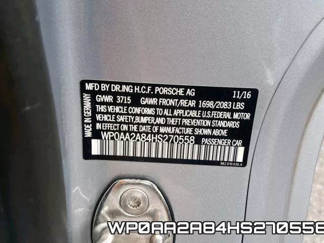 WP0AA2A84HS270558 фото 2