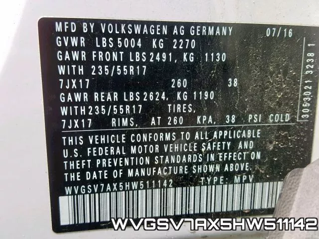 WVGSV7AX5HW511142 фото 2