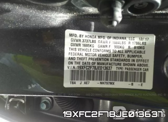 19XFC2F78JE013637 фото 10