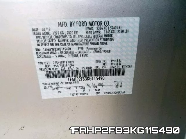 1FAHP2F83KG115490 фото 2