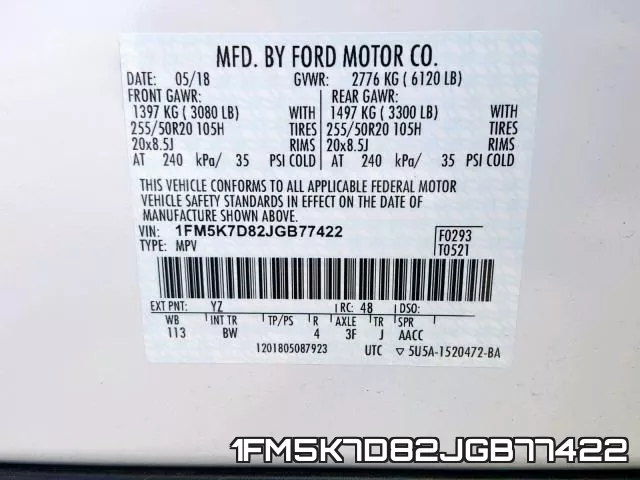 1FM5K7D82JGB77422 фото 2