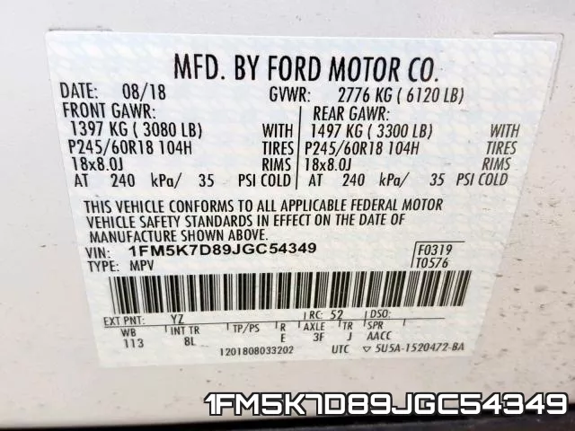 1FM5K7D89JGC54349 фото 2