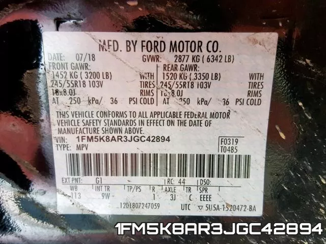 1FM5K8AR3JGC42894 фото 2