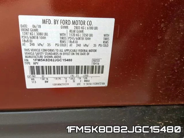 1FM5K8D82JGC15480 фото 2