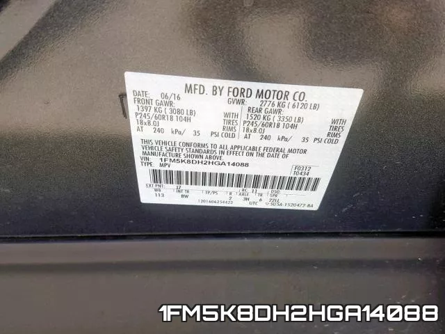 1FM5K8DH2HGA14088 фото 2