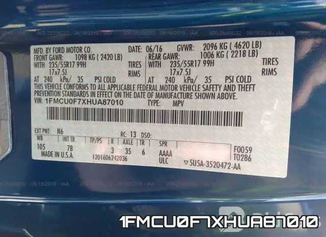 1FMCU0F7XHUA87010 фото 10