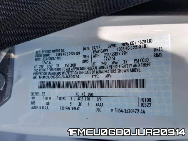 1FMCU0GD0JUA20314 фото 2