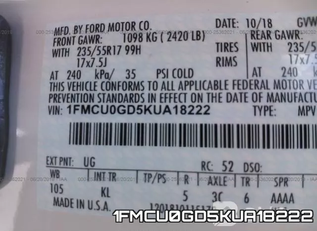 1FMCU0GD5KUA18222 фото 10