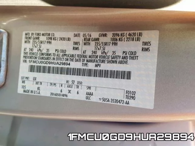 1FMCU0GD9HUA29894 фото 2