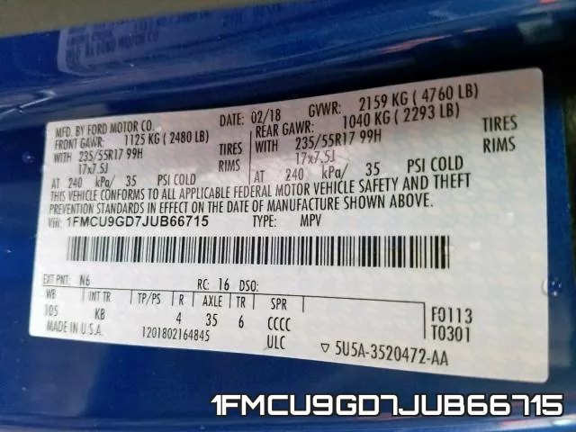 1FMCU9GD7JUB66715 фото 2