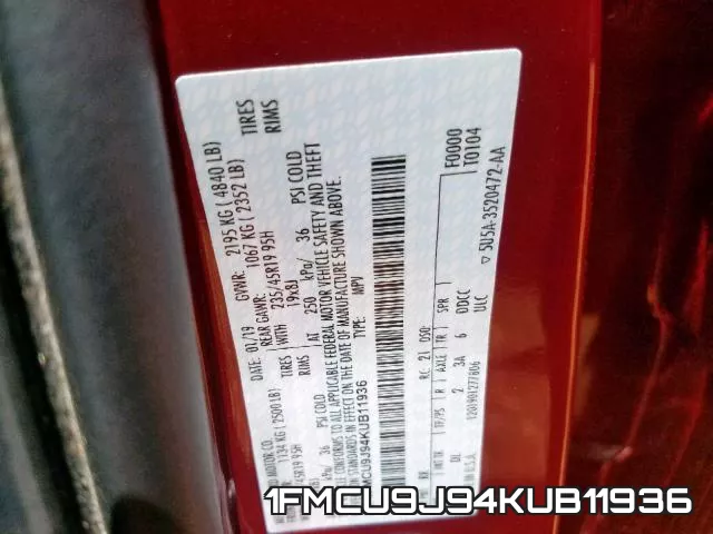 1FMCU9J94KUB11936 фото 2
