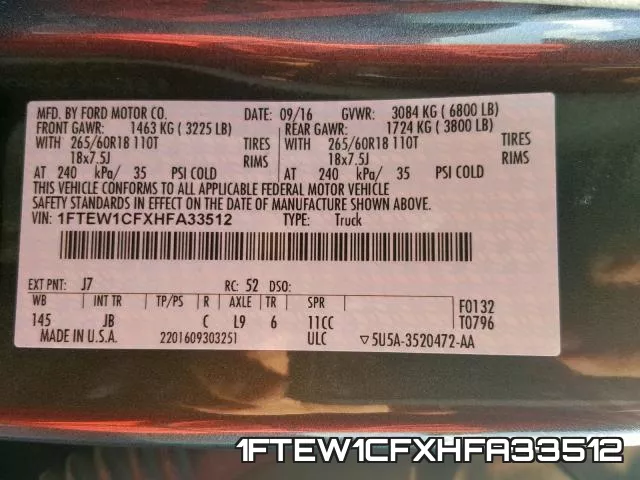 1FTEW1CFXHFA33512 фото 2