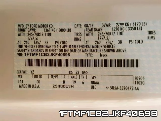 1FTMF1CB2JKF40698 фото 2