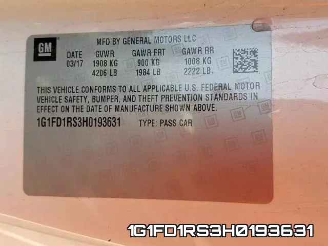 1G1FD1RS3H0193631 фото 2