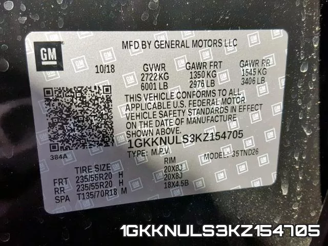 1GKKNULS3KZ154705 фото 2