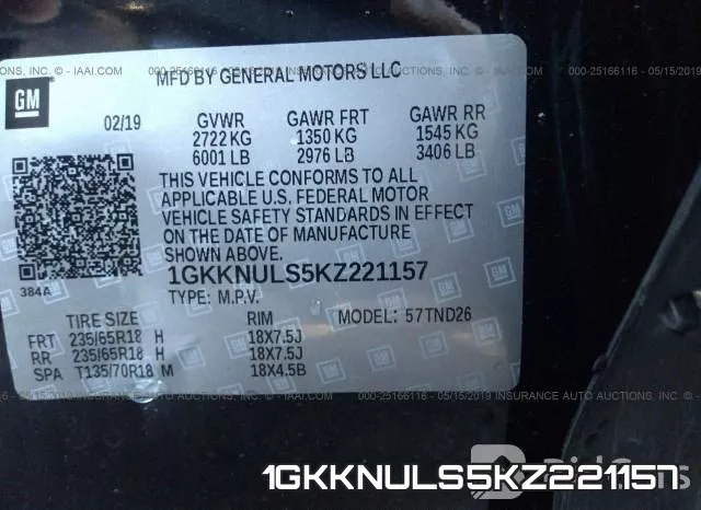 1GKKNULS5KZ221157 фото 10