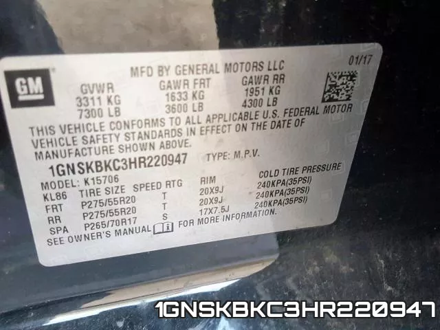 1GNSKBKC3HR220947 фото 2