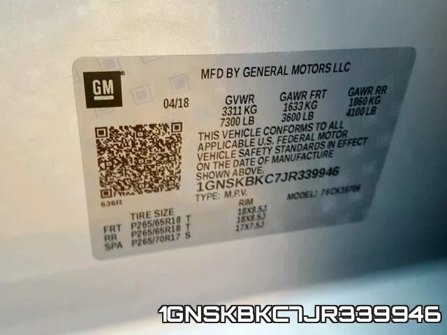 1GNSKBKC7JR339946 фото 2