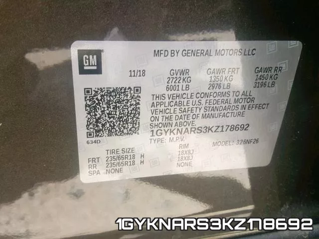 1GYKNARS3KZ178692 фото 2