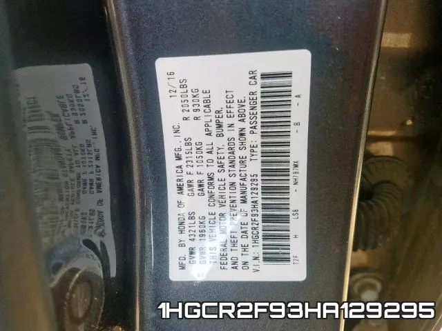 1HGCR2F93HA129295 фото 2