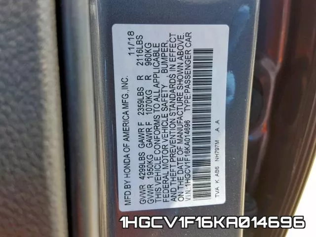 1HGCV1F16KA014696 фото 2