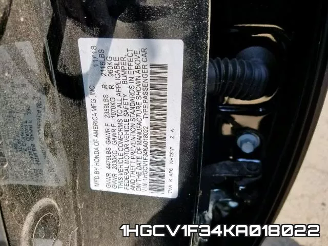 1HGCV1F34KA018022 фото 2