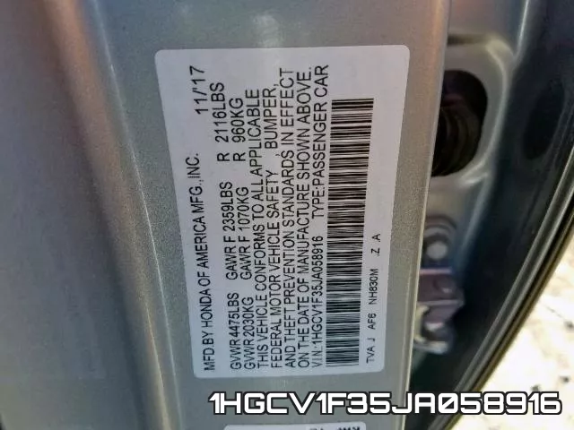 1HGCV1F35JA058916 фото 2