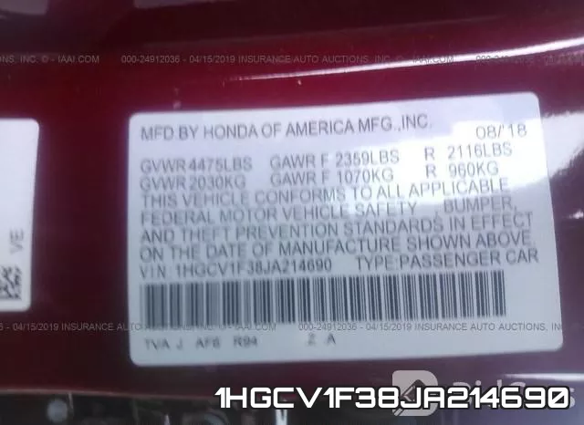 1HGCV1F38JA214690 фото 10