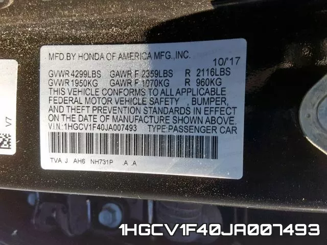 1HGCV1F40JA007493 фото 2