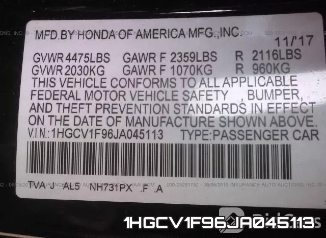 1HGCV1F96JA045113 фото 10