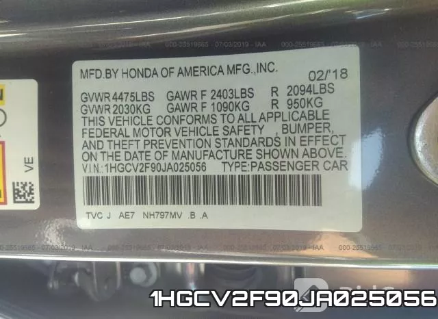 1HGCV2F90JA025056 фото 10